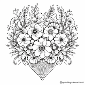 Delicate Marigold and Heart Coloring Pages 1