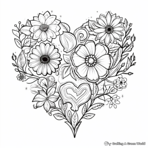 Delicate Marigold and Heart Coloring Pages 2