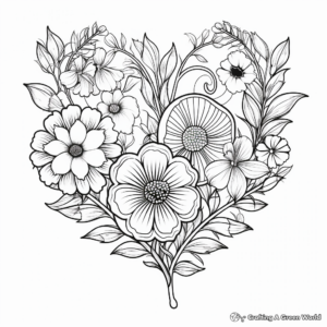Delicate Marigold and Heart Coloring Pages 3