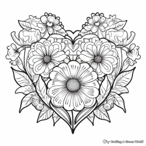 Delicate Marigold and Heart Coloring Pages 4