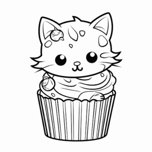 Delicious Cat Cupcake Coloring Pages 1