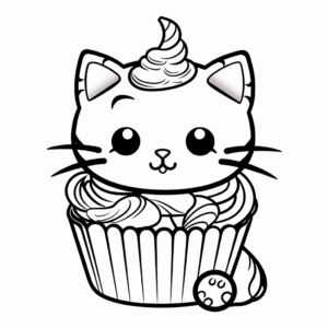 Delicious Cat Cupcake Coloring Pages 2