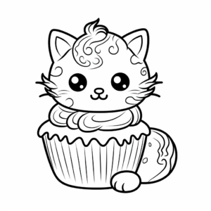 Delicious Cat Cupcake Coloring Pages 4