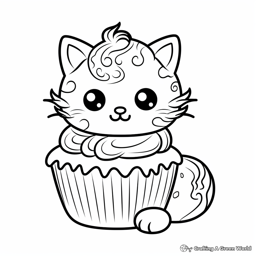 Delicious Cat Cupcake Coloring Pages 4