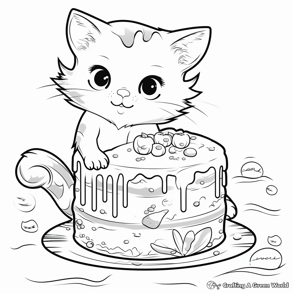 Delicious Looking Cat and Fish Cake Coloring Pages 1