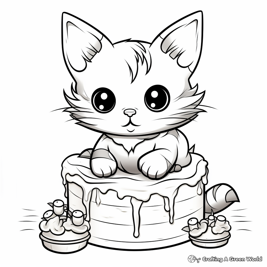 Deliciously Cute Cat and Mouse Cake Coloring Pages 1