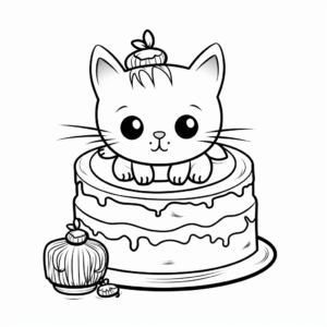 Deliciously Cute Cat and Mouse Cake Coloring Pages 2