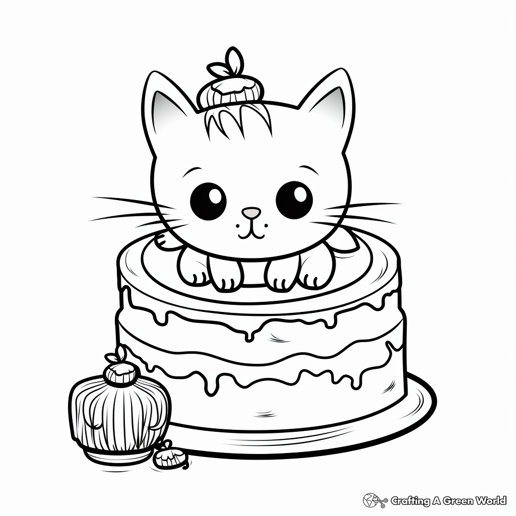 Deliciously Cute Cat and Mouse Cake Coloring Pages 2