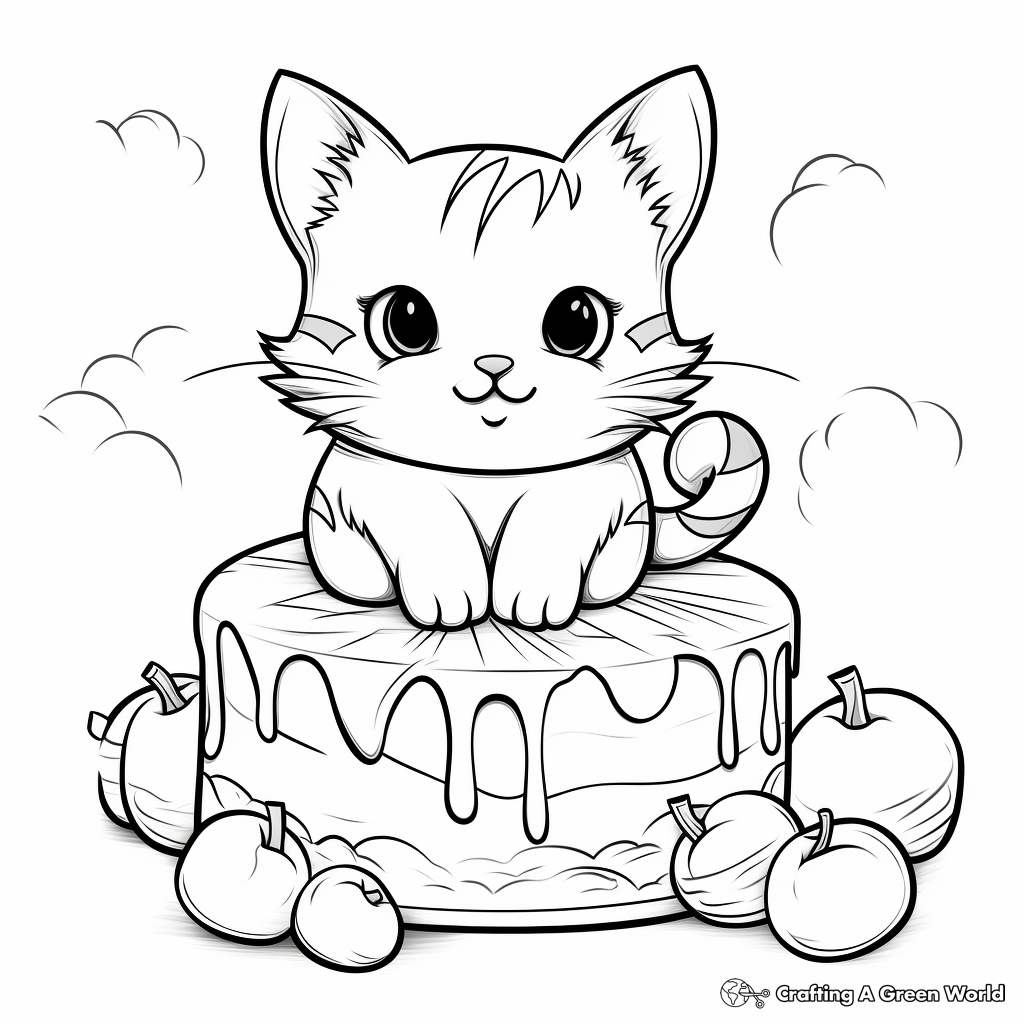 Deliciously Cute Cat and Mouse Cake Coloring Pages 3