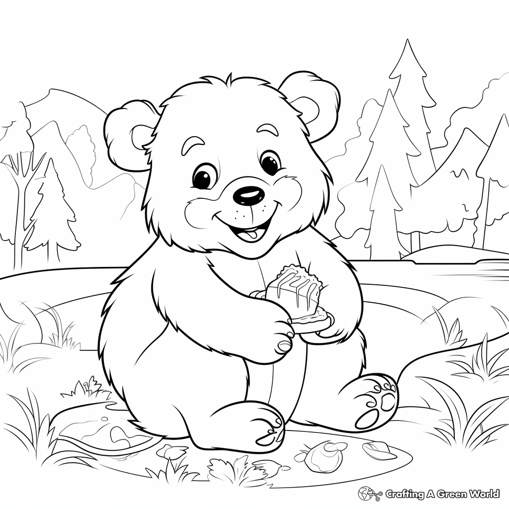 Delightful Grizzly Bear Picnic Coloring Pages 2