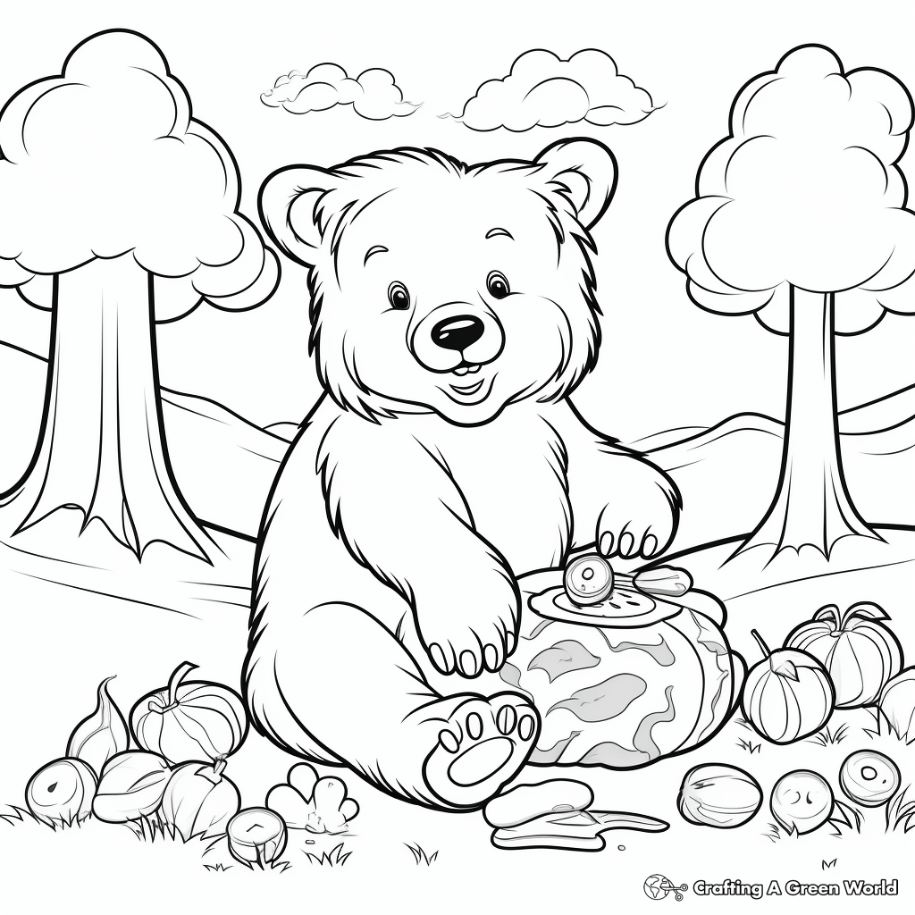 Delightful Grizzly Bear Picnic Coloring Pages 3