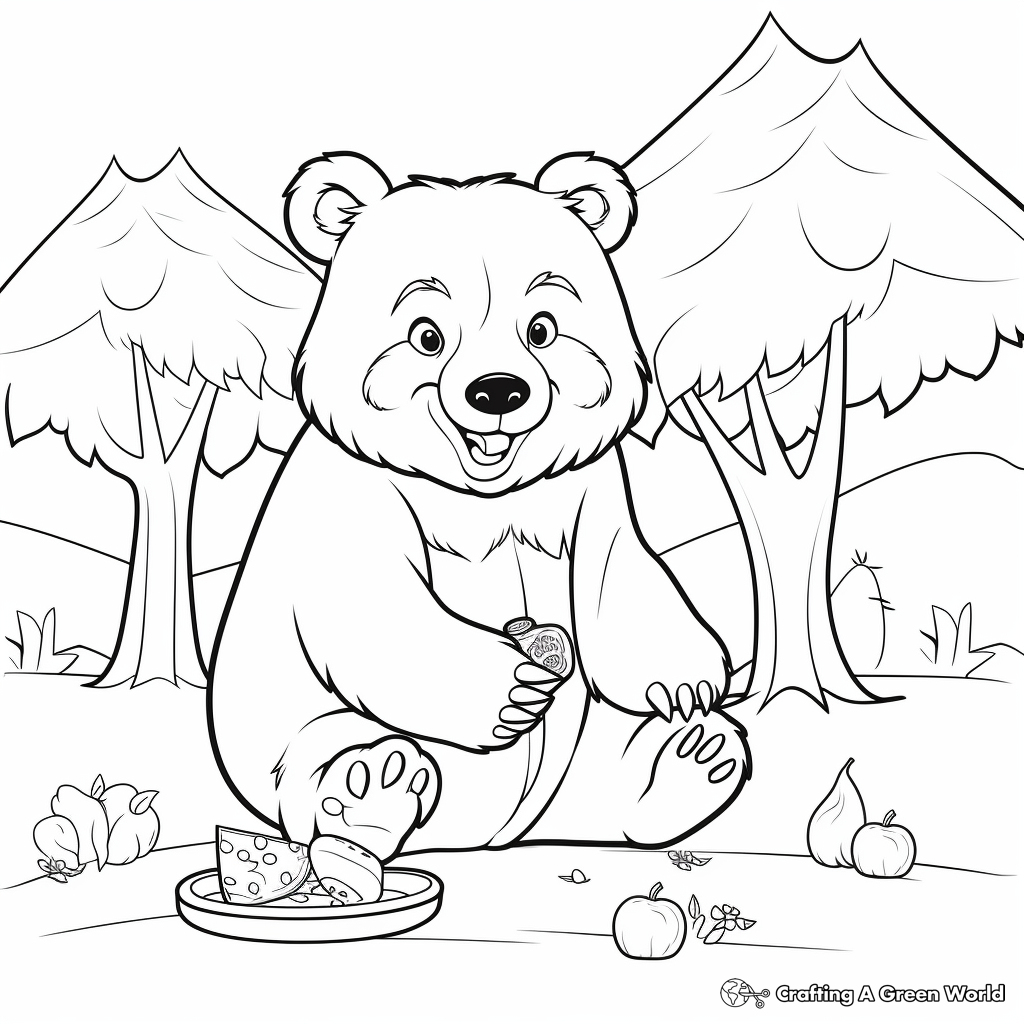 Delightful Grizzly Bear Picnic Coloring Pages 4