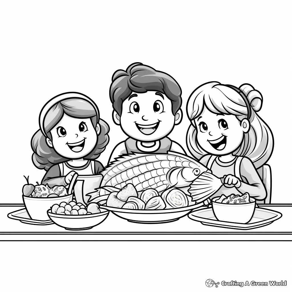 Delightful Seafood Group Coloring Pages for Children 1