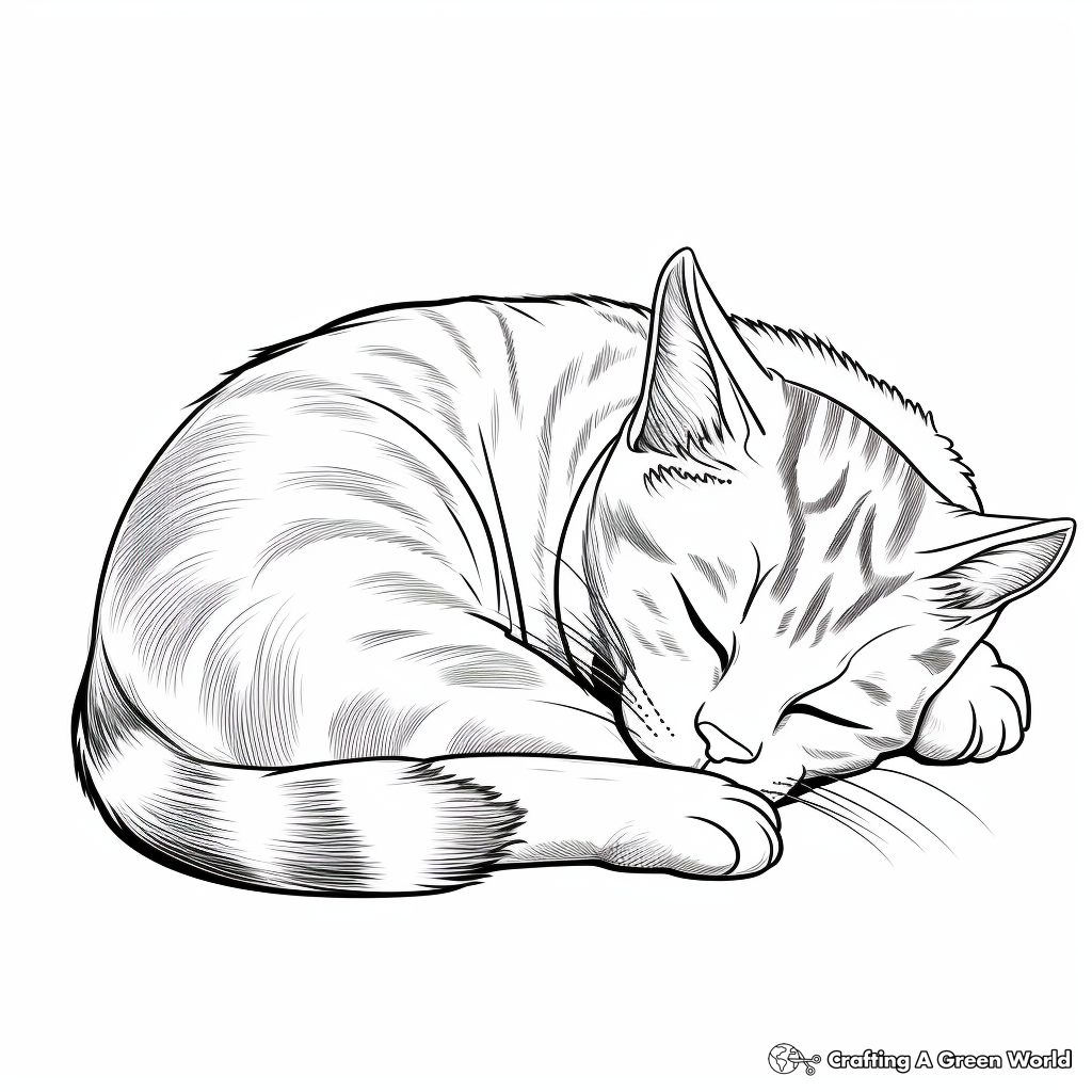 Delightful Sleeping Tabby Coloring Pages 1
