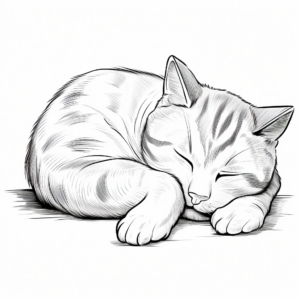 Delightful Sleeping Tabby Coloring Pages 2