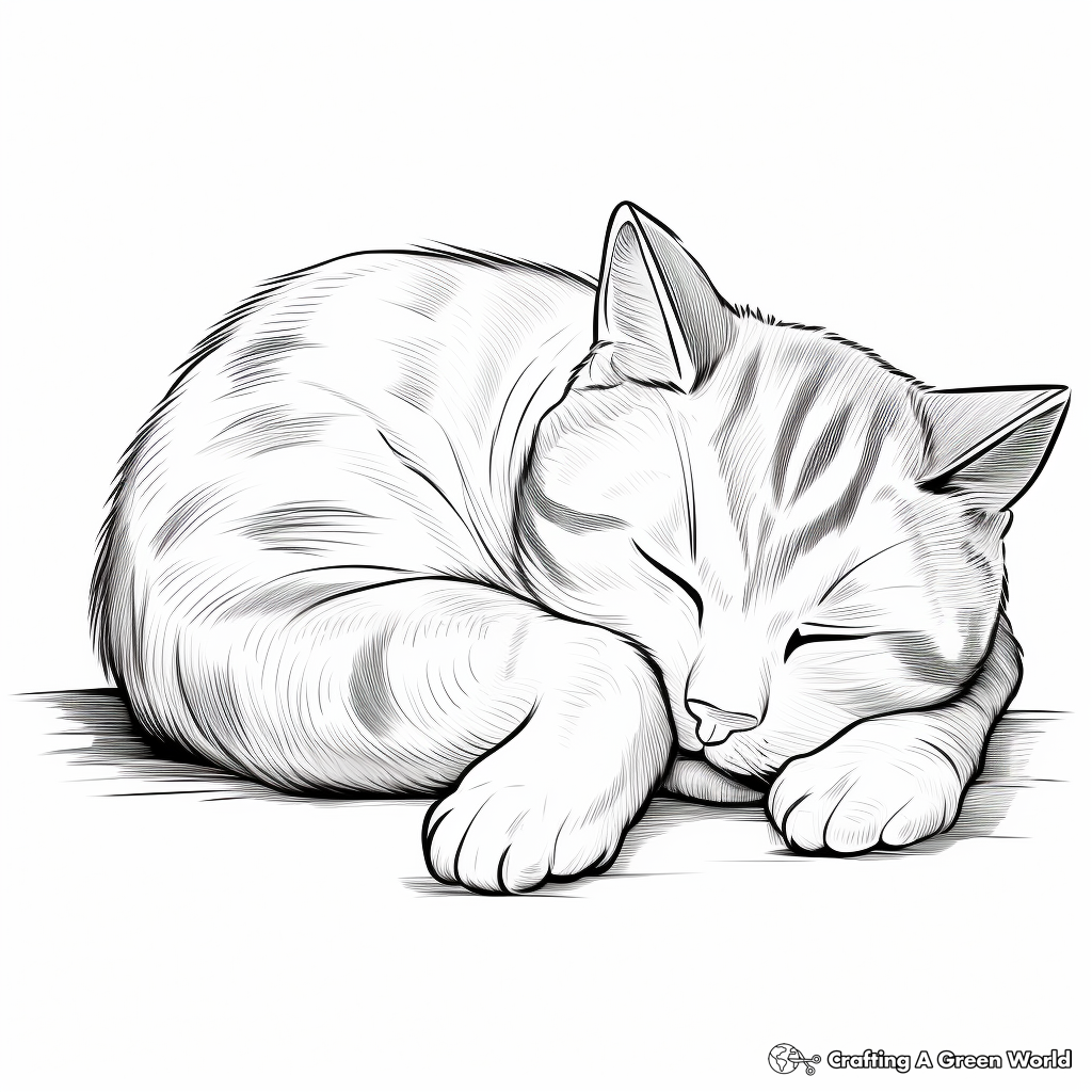 Delightful Sleeping Tabby Coloring Pages 2