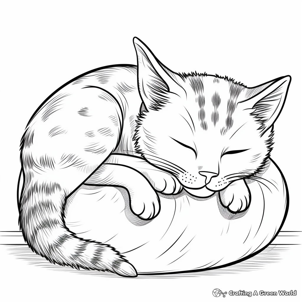 Delightful Sleeping Tabby Coloring Pages 3