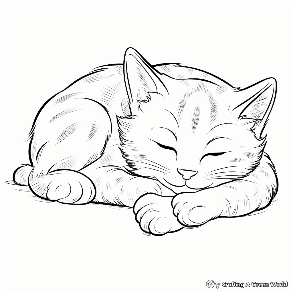 Delightful Sleeping Tabby Coloring Pages 4