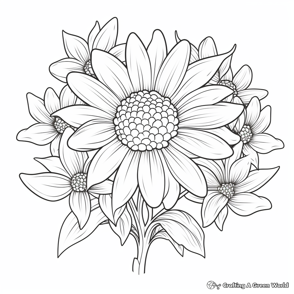 Dense Daisy Flower Coloring Pages for Adults 3