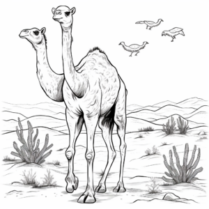 Desert Animals: Camels, Foxes, and Birds Coloring Page 1