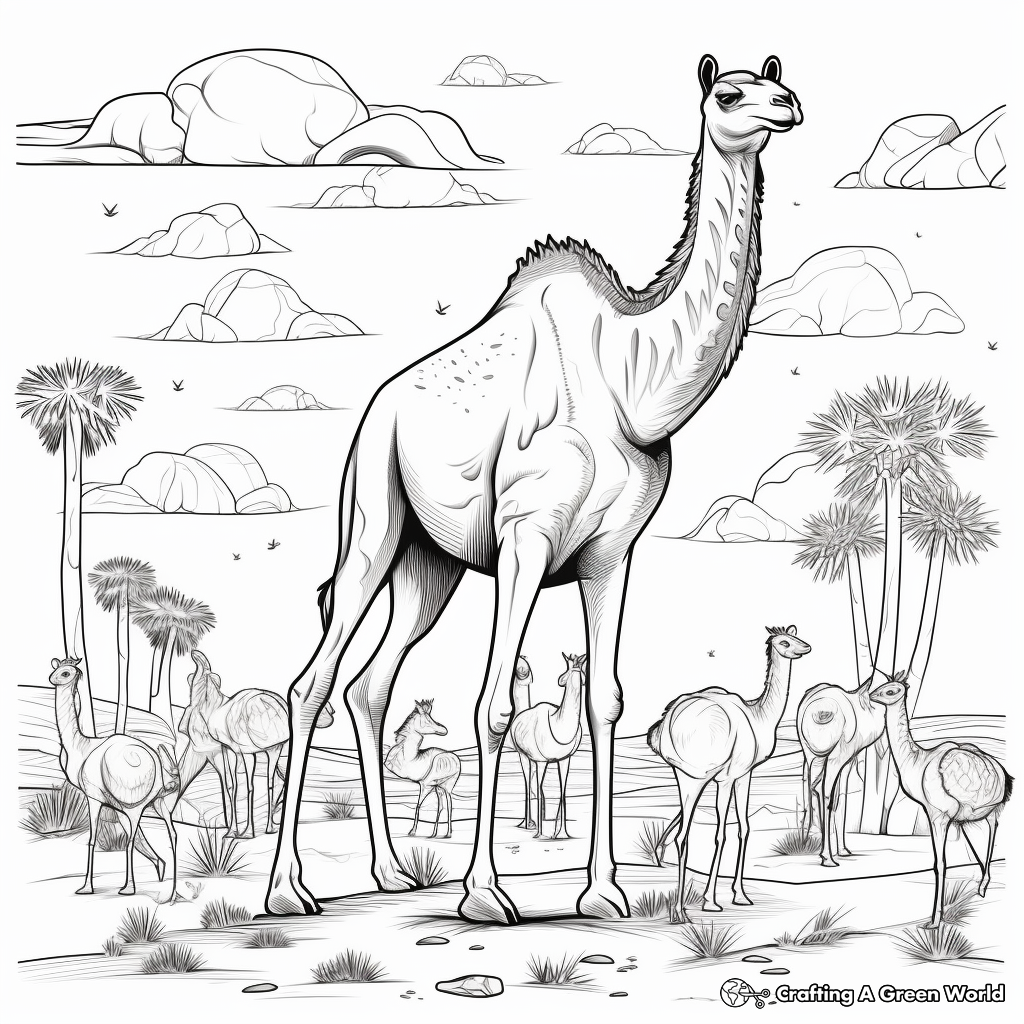 Desert Animals: Camels, Foxes, and Birds Coloring Page 3