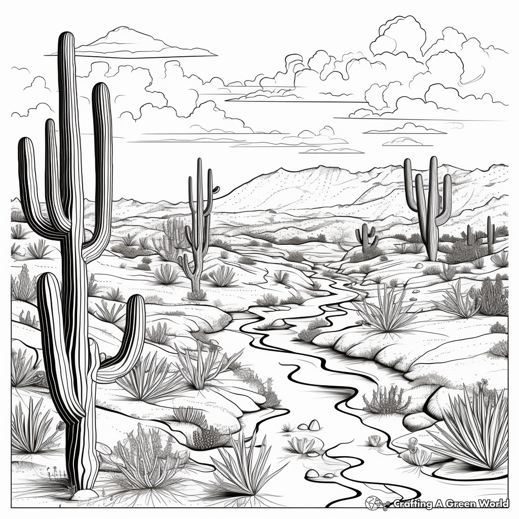 Desert Oasis Coloring Pages: Cactus and Wildlife 1