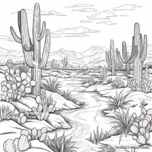 Desert Oasis Coloring Pages: Cactus and Wildlife 2