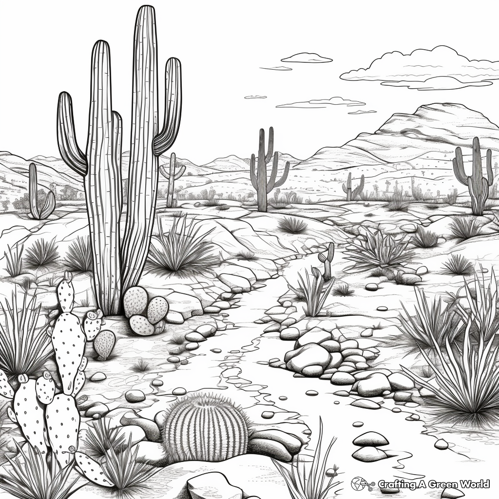 Desert Oasis Coloring Pages: Cactus and Wildlife 3