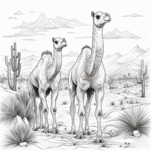Desert Oasis with Camels Coloring Pages for Adults 1
