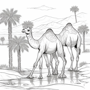 Desert Oasis with Camels Coloring Pages for Adults 3