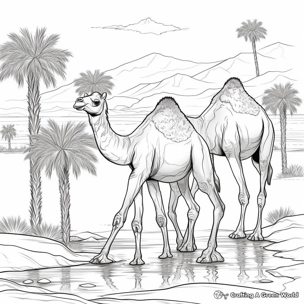Desert Oasis with Camels Coloring Pages for Adults 3