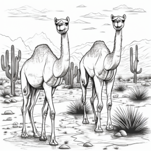 Desert Oasis with Camels Coloring Pages for Adults 4