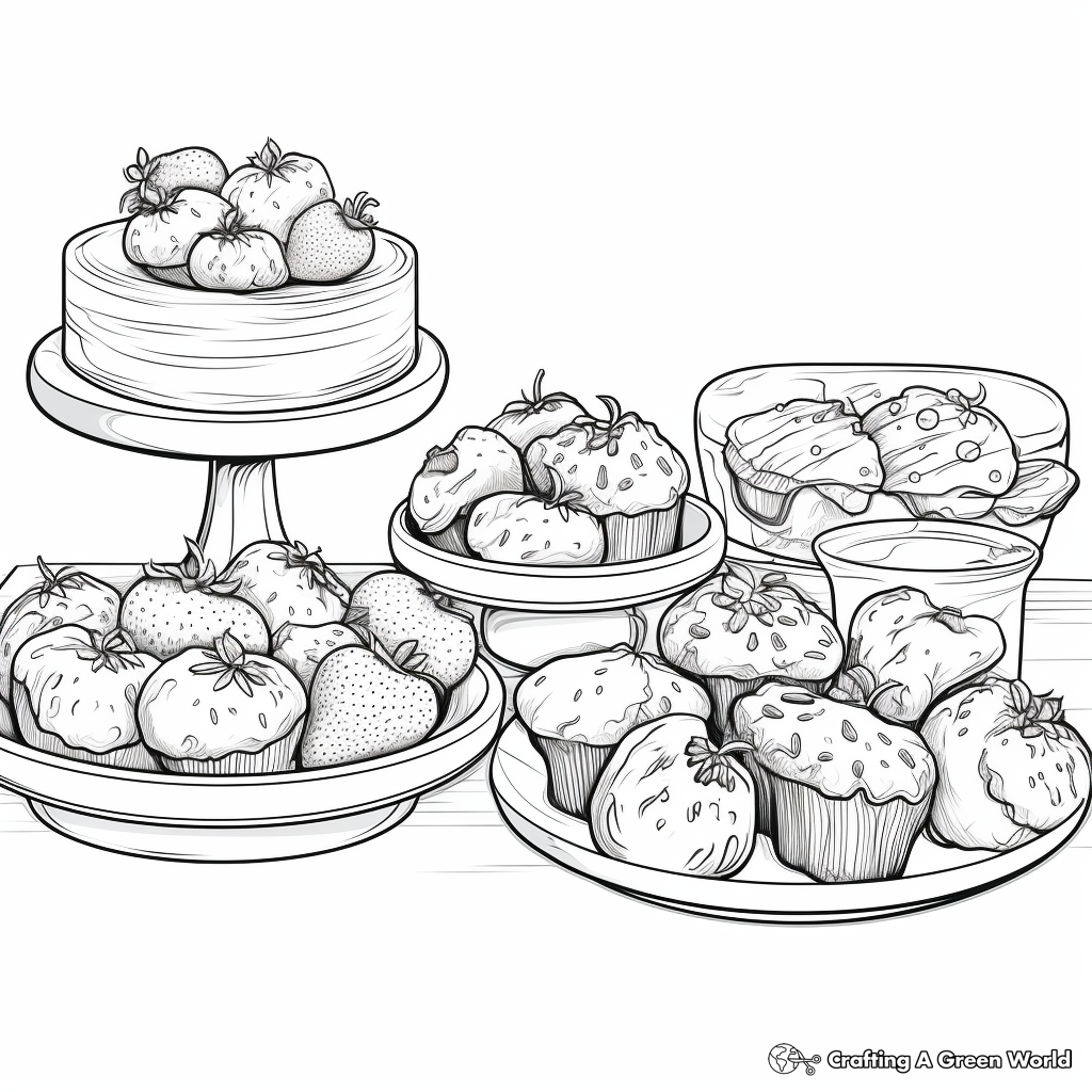 Dessert Table with Strawberries Coloring Sheets 3