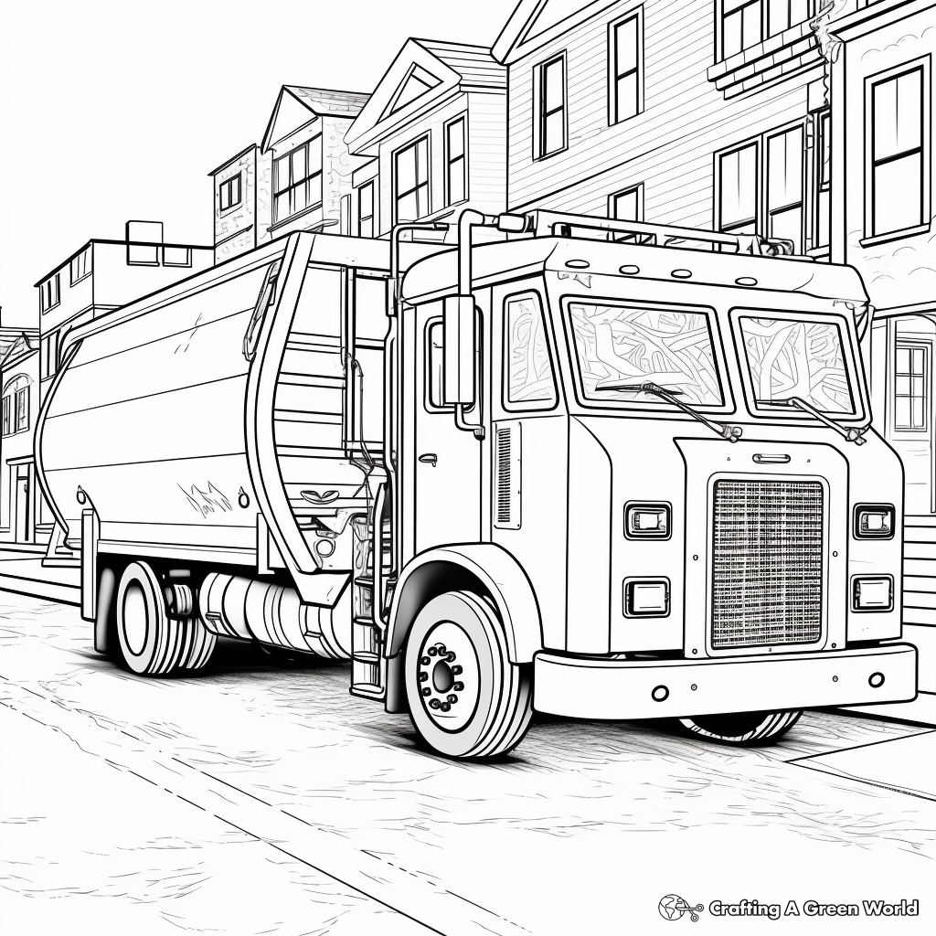 Detail-Oriented Industrial Garbage Truck Coloring Sheets 1