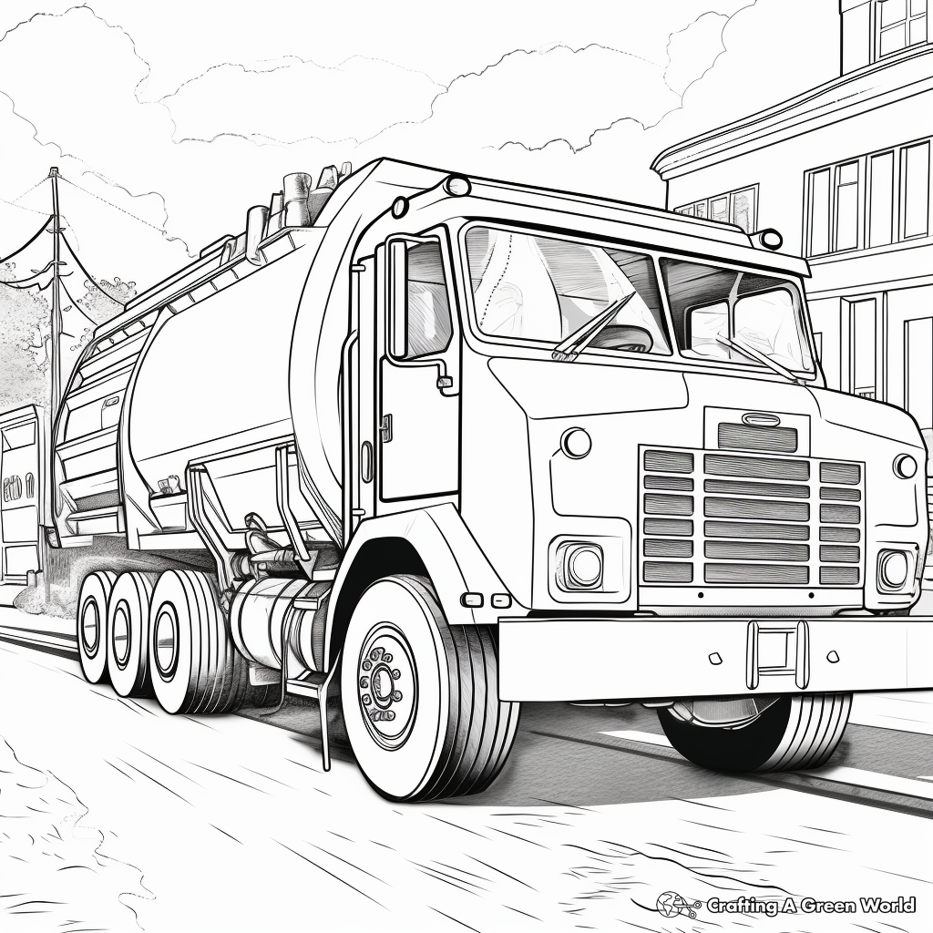 Detail-Oriented Industrial Garbage Truck Coloring Sheets 2