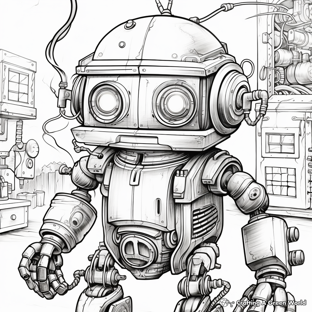 Detail-Oriented Steampunk Robot Coloring Pages 4