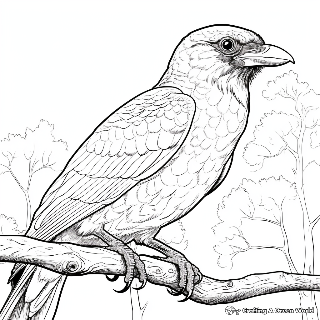 Detail-Oriented White-necked Raven Coloring Pages 1