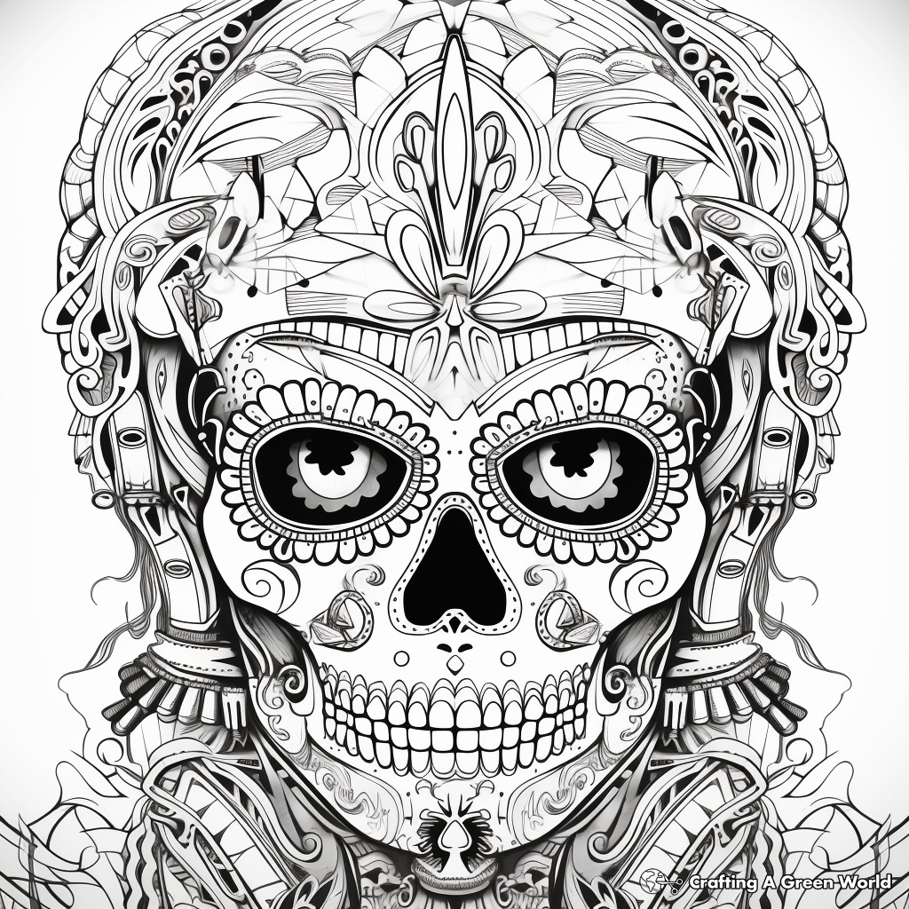 Detail-Rich Sugar Skull Coloring Pages for Adults 2