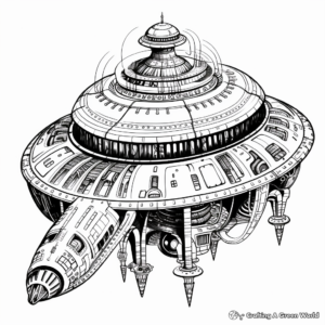 Detailed Adult Coloring Pages: Elaborate Alien Spaceship 1