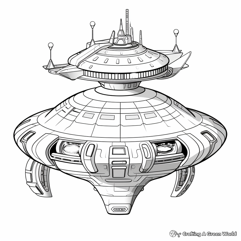 Detailed Adult Coloring Pages: Elaborate Alien Spaceship 2