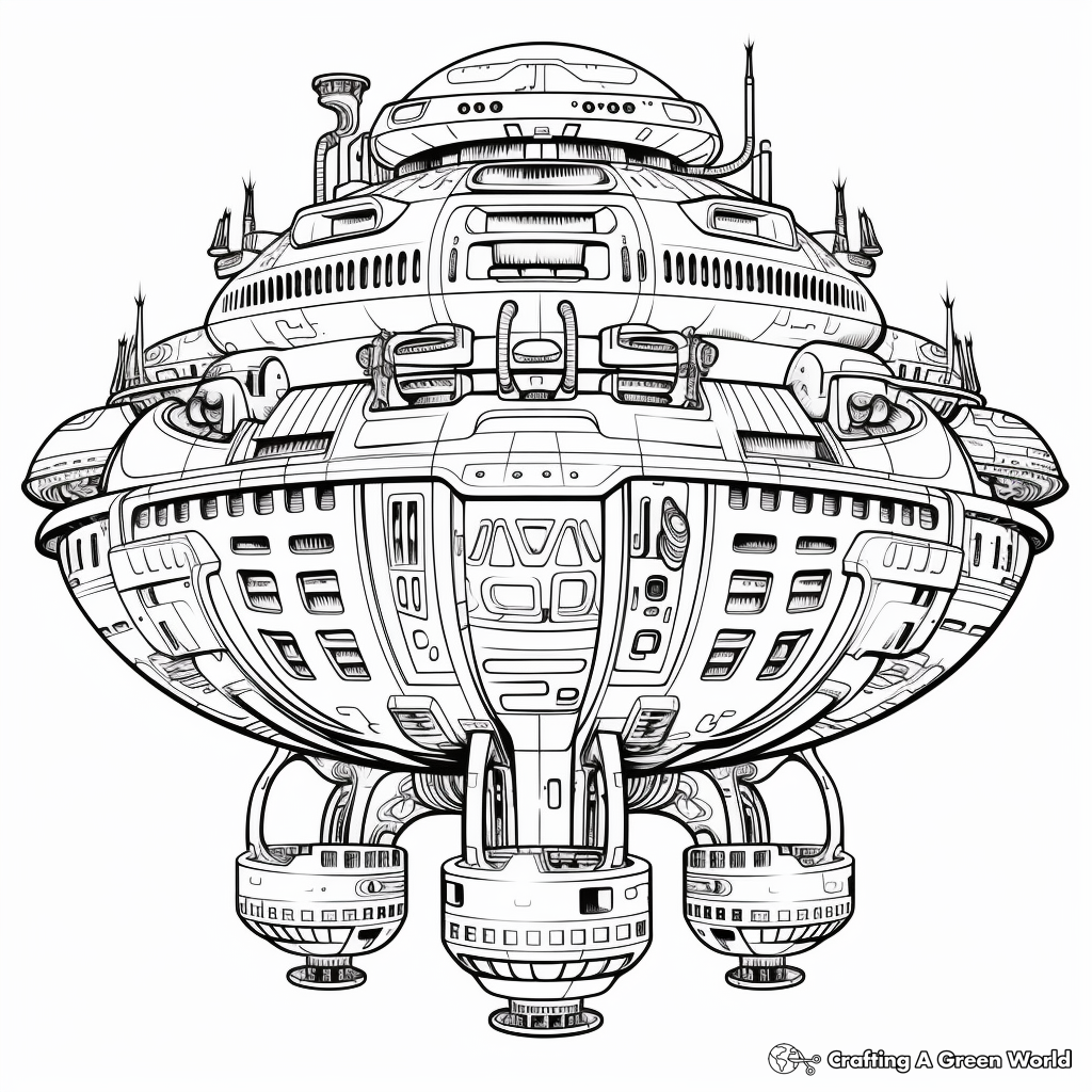 Detailed Adult Coloring Pages: Elaborate Alien Spaceship 3