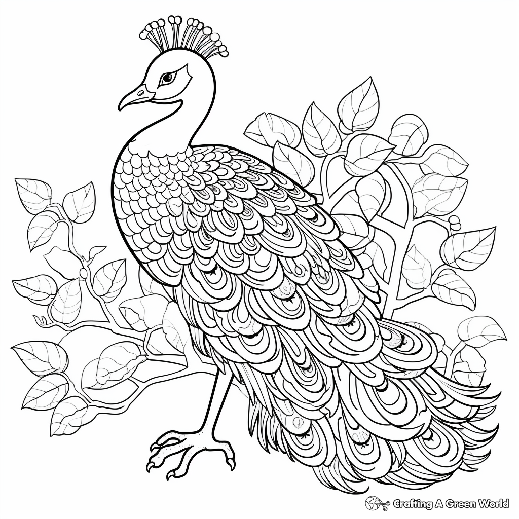 Detailed Adult Peacock Coloring Pages 2