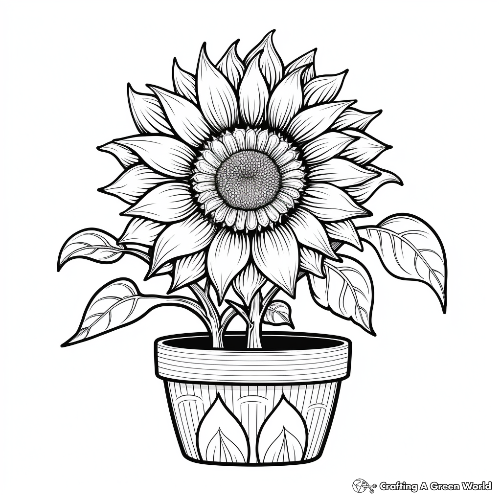 Detailed Adult Sunflower Pot Coloring Pages 2