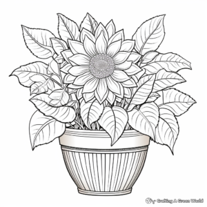 Detailed Adult Sunflower Pot Coloring Pages 3