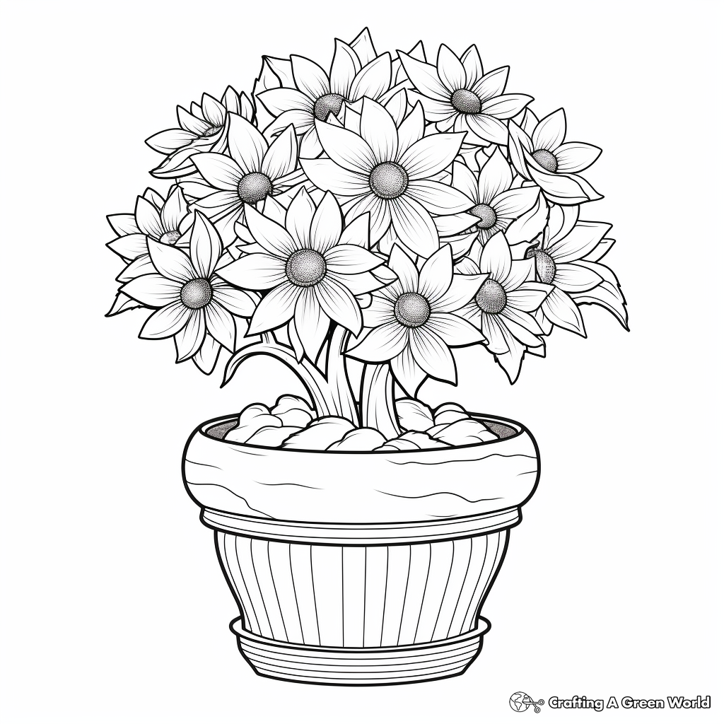Detailed Adult Sunflower Pot Coloring Pages 4