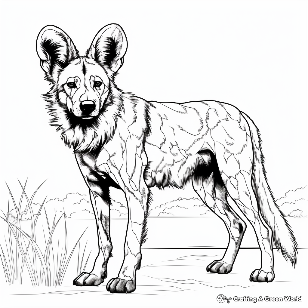 Detailed African Wild Dog Coloring Pages for Adults 1