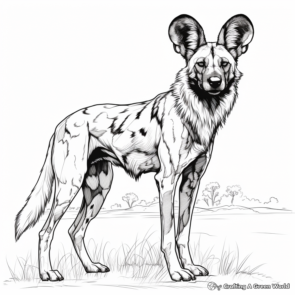 Detailed African Wild Dog Coloring Pages for Adults 3