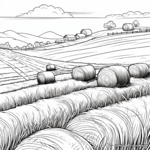 Detailed Agricultural Landscape including Hay Coloring Pages 3