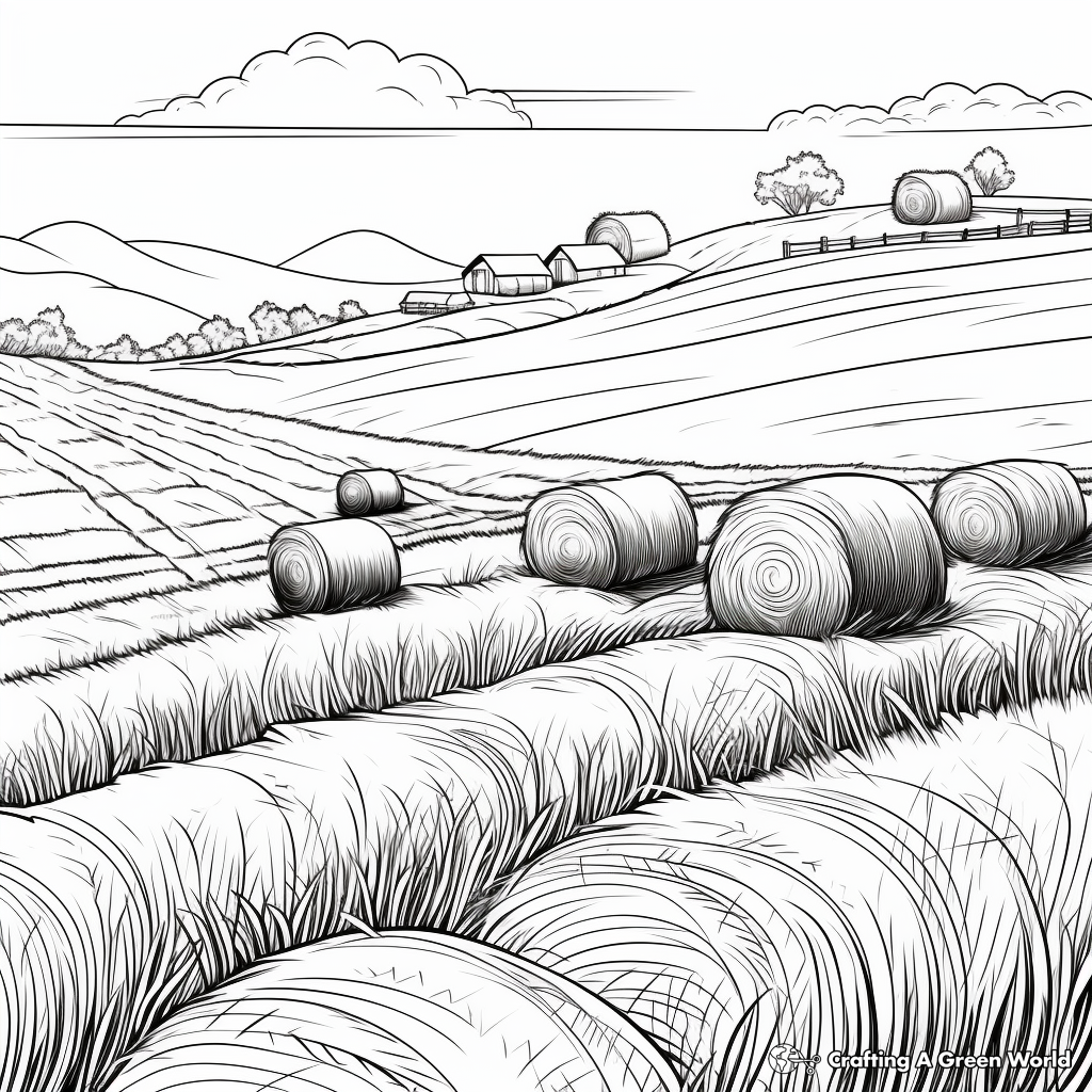 Detailed Agricultural Landscape including Hay Coloring Pages 3