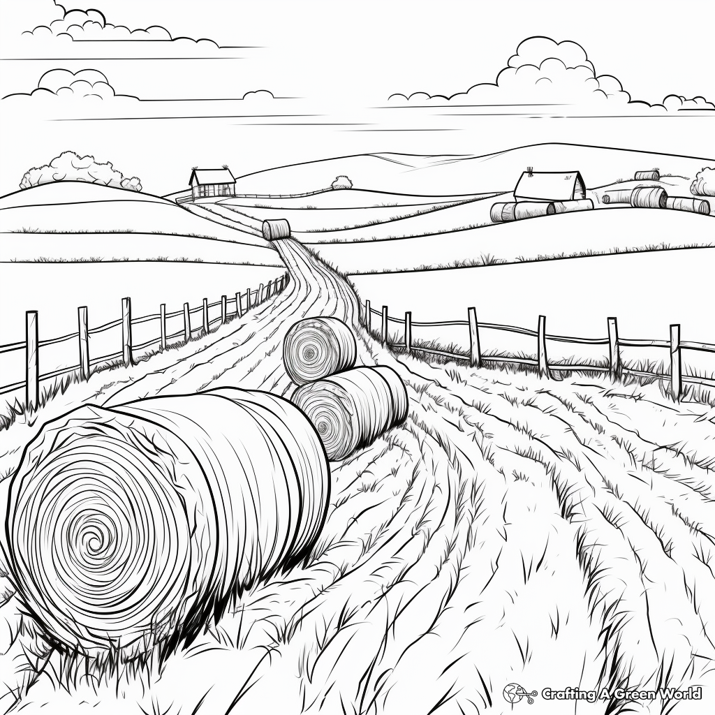 Detailed Agricultural Landscape including Hay Coloring Pages 4